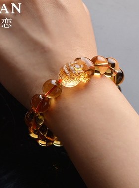 老矿天然黄水晶貔貅吊坠男金橘黄水晶挂件旺财富水晶配鉴定