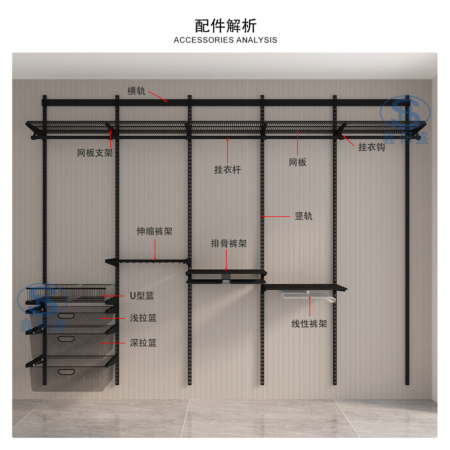 黑色金属衣柜配件总汇开放式步入衣帽间家用卧室壁挂网格网篮挂架,淘宝优惠券,粉丝福利购,淘宝优惠卷