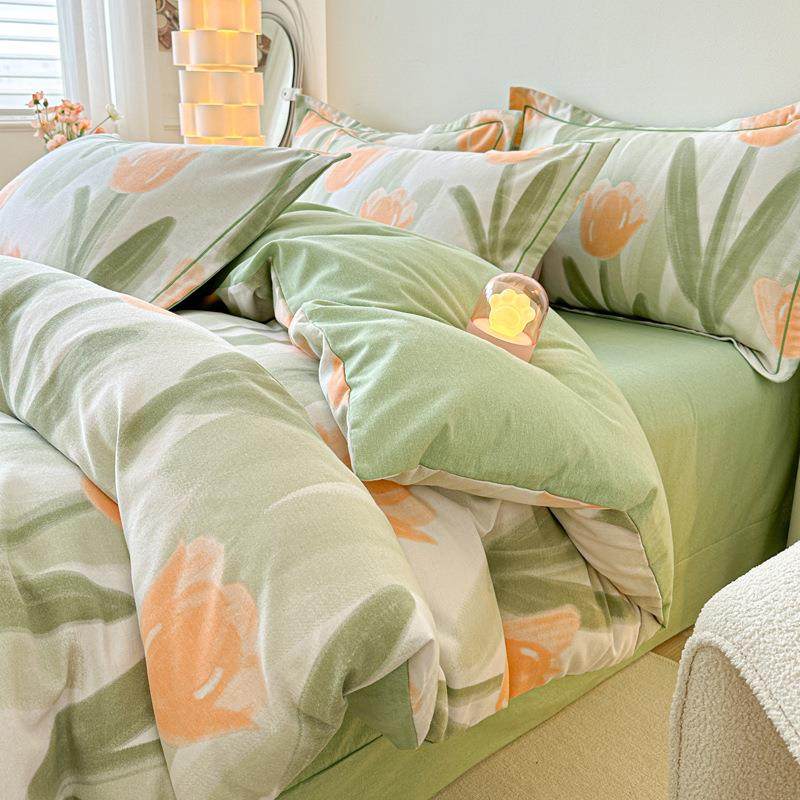 全棉印花四件套加厚磨毛网红小清新四季纯棉三件套加大被套床笠款,淘宝优惠券,粉丝福利购,淘宝优惠卷