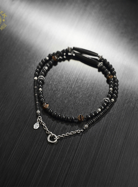 Arthur.k天照系列日本原创手工天然矿石925银男女墨玄项链均码