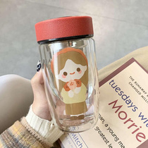 High level senses double glazed glass cups Home women with strainer individuality trendy fresh flower tea heat insulation and burn-proof portable water glass