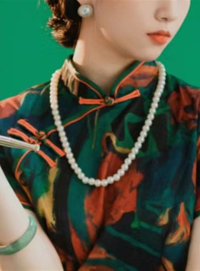 搭配旗袍珍珠项链女款毛衣链子中长款锁骨链颈链60cm项圈配饰152