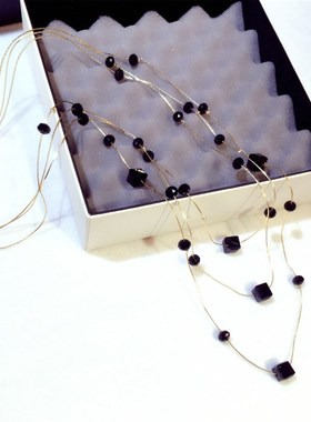 黑色三层水晶毛衣挂饰项链女日韩版百搭秋冬长款毛衣链挂件配饰品