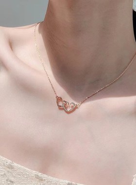 网红复古桃心项链女爱心形韩国设计锁骨链简约爱心首饰饰品