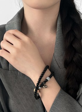 刊赛铃铛黑色串珠双层手链男女个性民族风新中式复古小众设计手饰