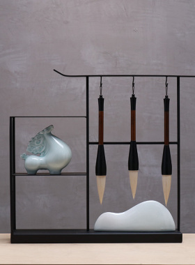 新中式毛笔架小摆件创意家居w书房书桌办公桌禅意桌面古风软装饰