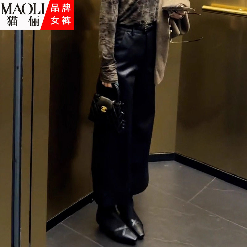 加绒加厚咖色阔腿皮裤女秋冬新款2025流行的爆款高腰九分直筒裤子,淘宝优惠券,粉丝福利购,淘宝优惠卷