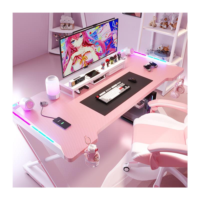 电竞桌套装组合游戏桌椅网红主播直播桌子粉色女生台式家用电脑桌-图3