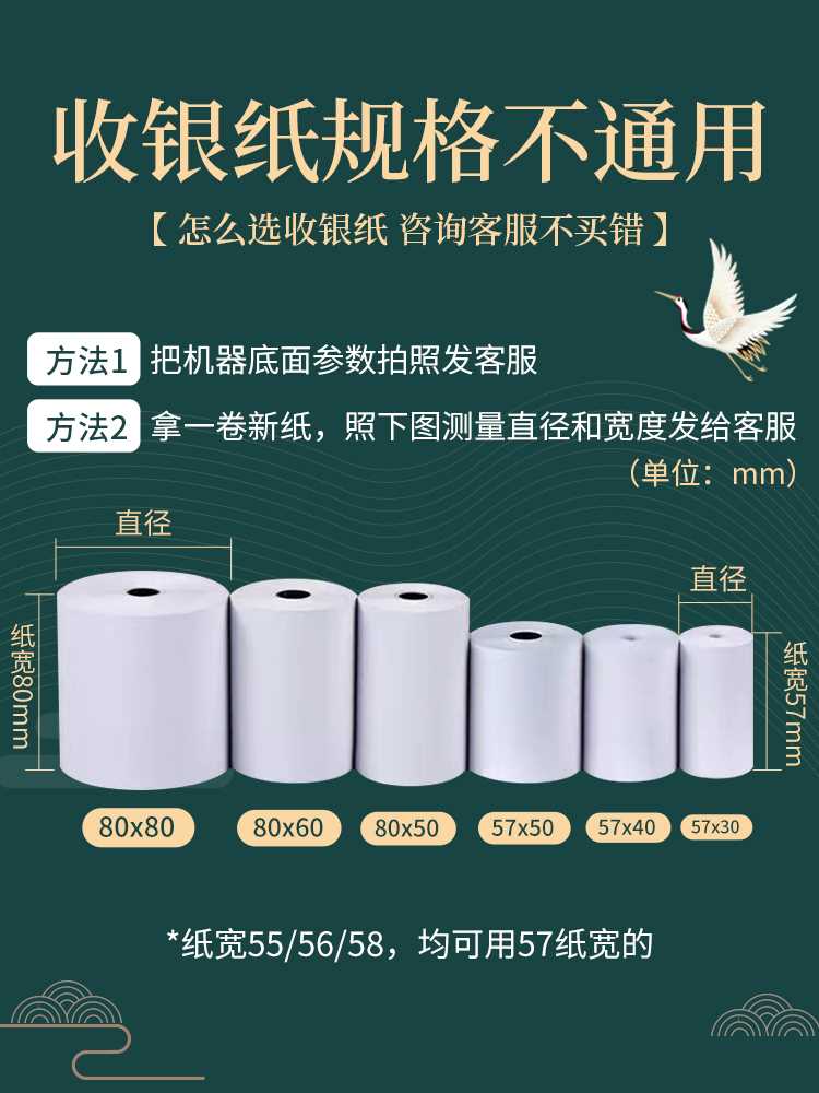 热敏po收银纸57x50美团外卖打印纸卷通用80mmx80x60小票机纸卷*58 - 图0