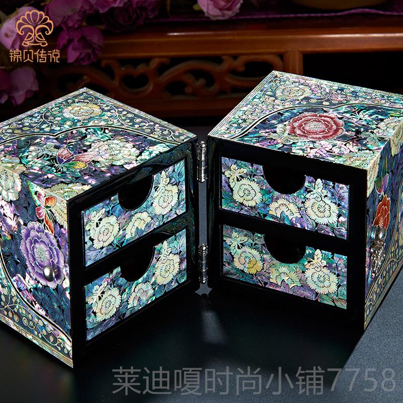 高档锦贝传收说螺钿漆器首饰耳盒子实木质古中式公主环复项链饰品 - 图0