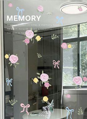 韩系ins蝴蝶结静电玻璃贴纸少女卧室门贴不留痕可爱装饰贴