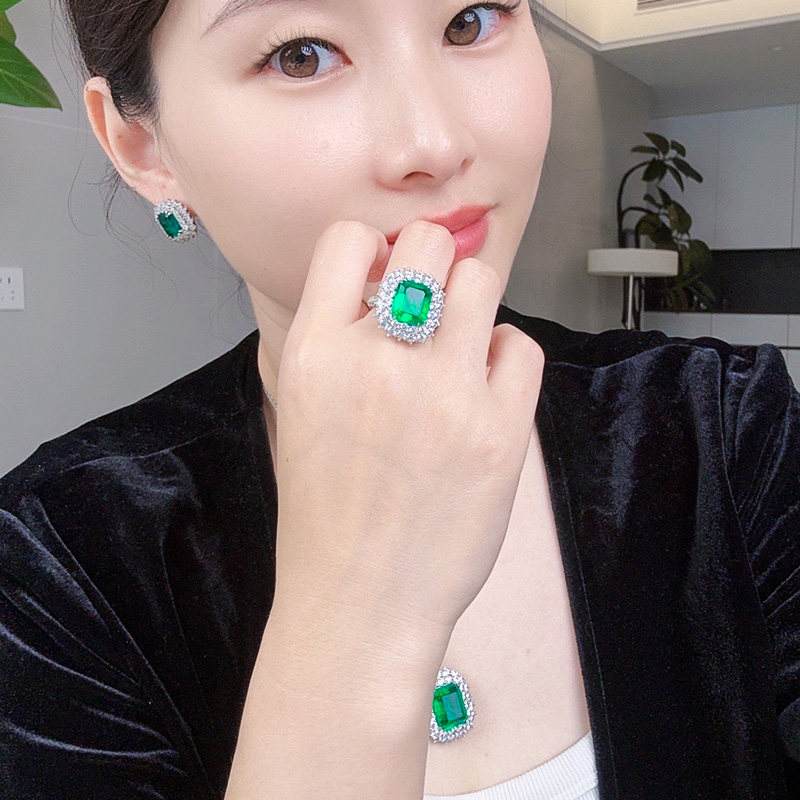 AILEQ 925银耳饰合成宝石木佐绿色宝高级精致小富婆耳钉女士耳饰,淘宝优惠券,粉丝福利购,淘宝优惠卷