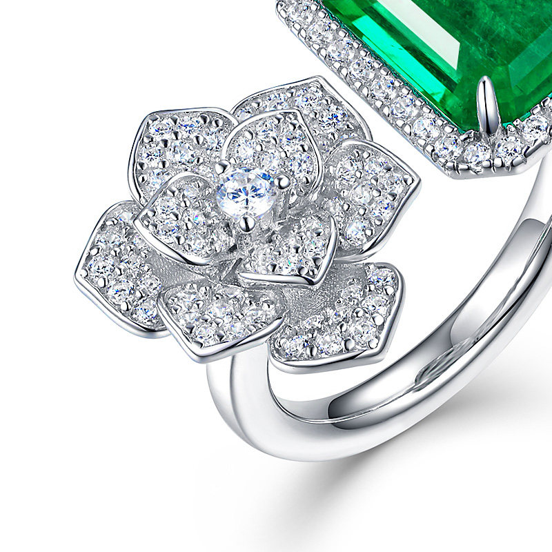 AILEQ合成宝石轻奢山茶花祖母绿色时尚复古高级感戒指活口纯银女,淘宝优惠券,粉丝福利购,淘宝优惠卷