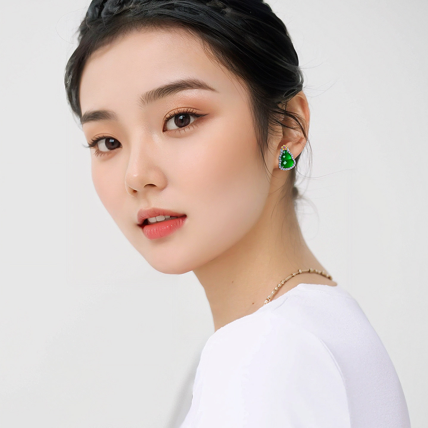 AILEQ925银天然玉髓新品满绿繁花福禄葫芦耳钉时尚珠宝欧若风耳饰,淘宝优惠券,粉丝福利购,淘宝优惠卷