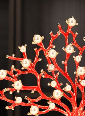 现代轻奢珊瑚树珍珠摆件创意客厅桌面乔迁送礼物高档高颜值装饰品