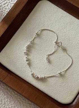 纯银碎银子蛇骨滑动手链不规则银片小众设计叠戴百搭自制可调节女