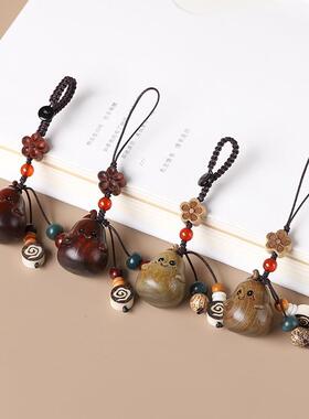 檀木卡通梨不分离情侣手机挂链实木雕刻工艺品可爱梨包包装饰挂件