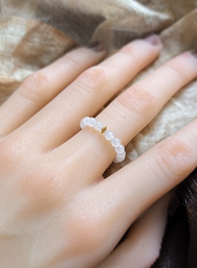 和田玉白玉冰猫3mm小米珠戒圈拍下备注圈口不送证