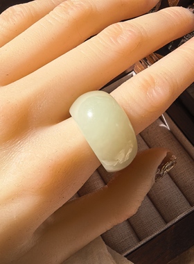 和田玉俄料青白玉馒头戒指超大圈口内径19.4mm港码21平时19码戒圈