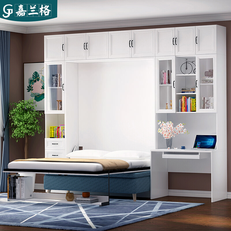 壁床折叠床沙发书桌书柜组合床柜一体翻床多功能小户型隐形床定制 - 图0