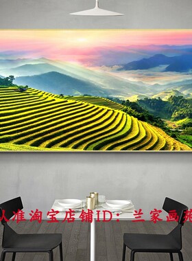 龙脊梯田画客厅墙金色田园风光画山谷云雾装饰画餐厅大自然风景画