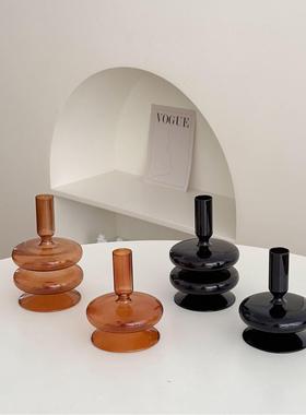 复古创意小众插花器皿玻璃花瓶高级感干花花器桌面装饰品烛台摆件