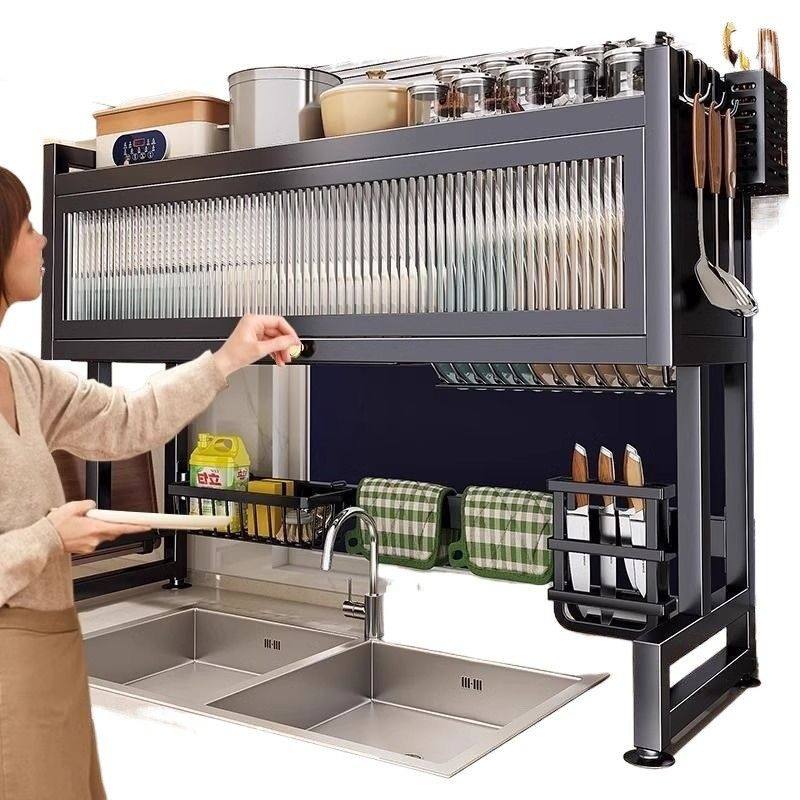 加厚厨房水槽置物架台面碗碟水池碗柜多功能防尘带柜门碗盘沥水架,淘宝优惠券,粉丝福利购,淘宝优惠卷