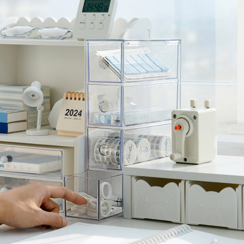 新款美瞳收纳盒抽屉式防尘透明桌面整理盒子文具化妆品收纳小盒子 - 图0