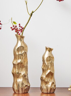 欧式轻奢金属h铝制金色异形花瓶不规则托盘摆件玄关花器装饰水果