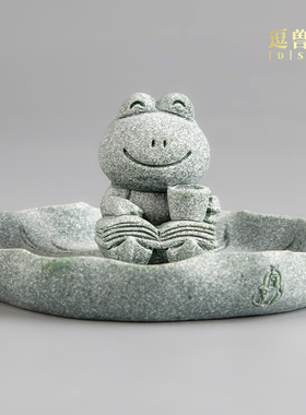 砂石国潮桌面送礼底座荷叶精品鱼缸造景青摆件创意假山