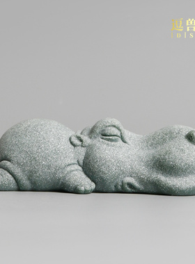 送礼萌萌家居桌面河马造景砂石摆件鱼缸动物茶宠假山创意装饰品青