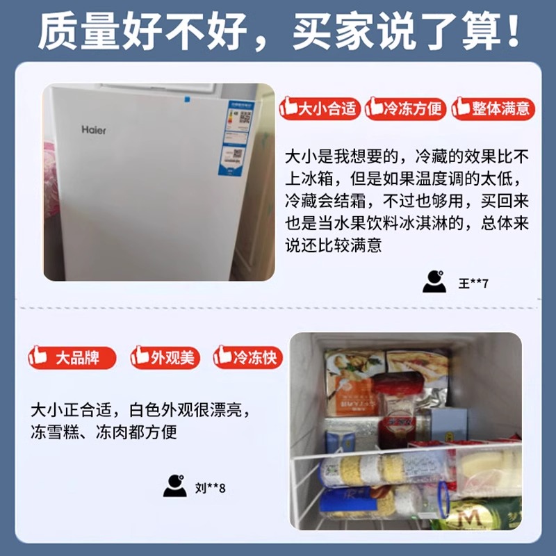 海尔100/142/200升迷你小冰柜小型家用一级能效出租屋冷冻冷藏柜-图0