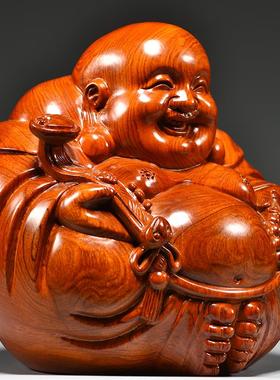 花梨木雕弥勒佛像摆件如意坐莲笑佛实木质雕刻家居客厅红木工艺品