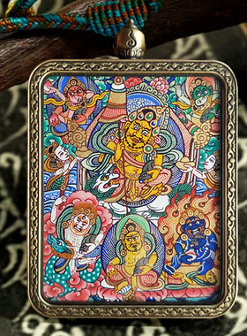 西藏纯手绘唐卡吊坠扎基拉姆绿度母大黑天文殊菩萨普贤菩萨本命佛