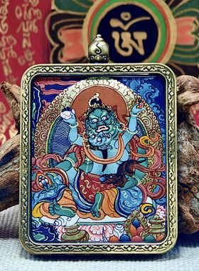 热贡藏式唐卡西藏手绘扎基拉姆黄黑财神绿度母文殊本命佛唐卡吊坠