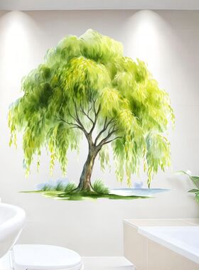 生机勃勃嫩柳树树贴纸墙面门窗家居装饰绿树遮丑自粘贴画冰箱马桶