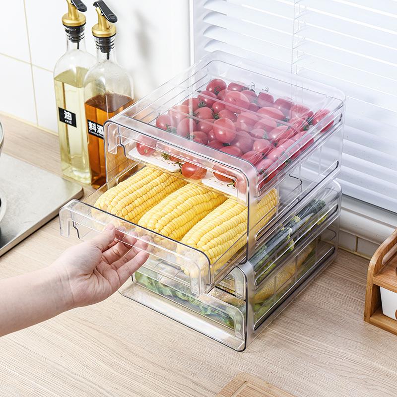 抽屉式冰箱收纳盒家用厨房果蔬保鲜盒双层透明整理储物盒-图1