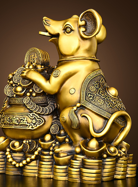 纯铜老鼠摆件铜鼠十二生肖聚宝盆鼠金钱鼠家居客厅装饰桌面工艺品