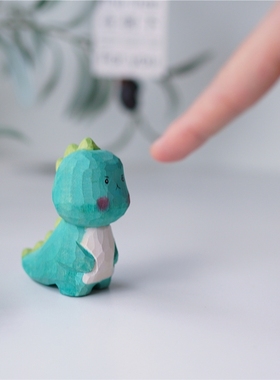 Joe小恐龙小怪兽木雕可爱手作装饰 纯手工 生日礼物实木桌面摆件