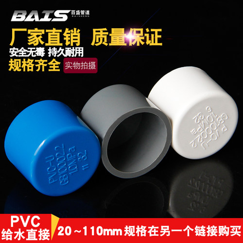 PVC管帽堵帽160管堵水管闷头200堵头给水管堵125管盖白蓝灰色闷盖 - 图0