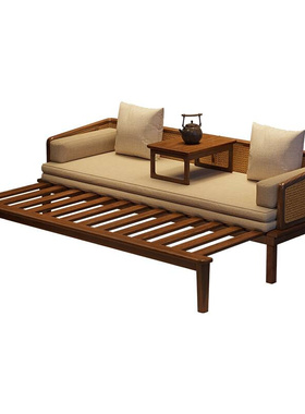 新品实木罗汉床新中式沙发床简约推拉床白蜡木伸缩两用现代客厅折