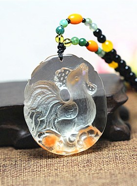 天然红兔毛水晶鸡吊坠 生肖鸡挂坠项坠 男女款水晶项坠挂件