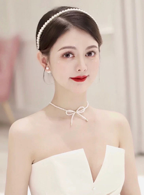 新娘颈链简约日韩颈带饰品锁骨链项链婚纱项圈珍珠短款婚纱配饰