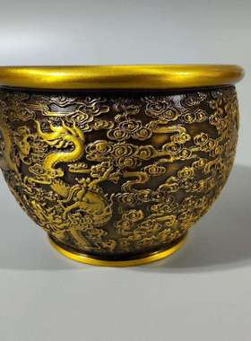 纯铜收灰缸纯铜烟灰缸家用室内中式客厅办公室家居饰品创意烟缸摆