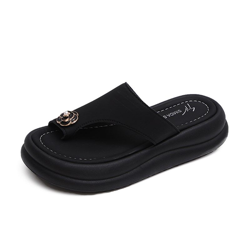 夹趾拖鞋女夏外穿2024新款x黑色高级感法式时尚超火厚底配裙子凉,淘宝优惠券,粉丝福利购,淘宝优惠卷