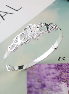 花朵999纯银手镯女款韩版简约银镯子手环女送妈妈女友生日礼物