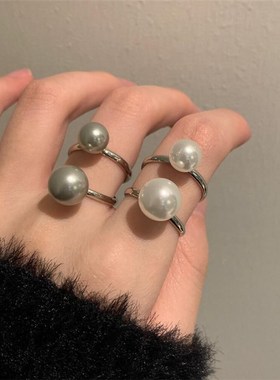 简约珍珠开口戒指女轻奢小众气质百搭时尚个性指环新款食指戒叠戴
