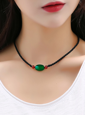 绿玛链项链女款夏天百搭颈链脖子装饰品简单水晶锁骨链短款小清新