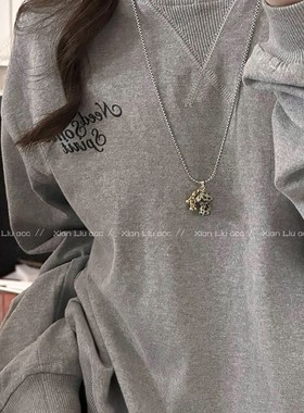 天然石蘑菇吊坠项链女款2024新款毛衣链小众设计感高级锁骨链配饰