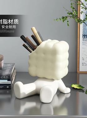 奶油风笔筒桌面装饰摆件书桌办公桌卧室房间化妆笔收纳盒手机支架